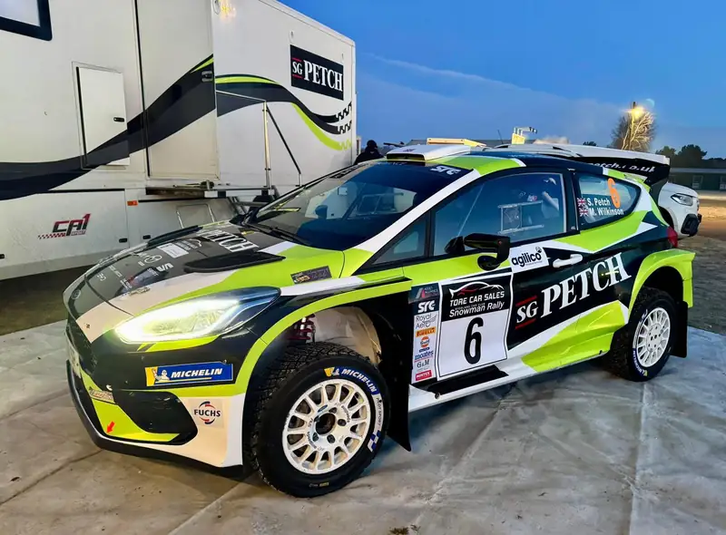Modern rally car in the service park